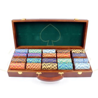 چیپ ست 500 تایی monte carlo با کیف چوب گردو