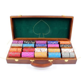 چیپ ست 500 تایی claysmith stripe با کیف چوب گردو